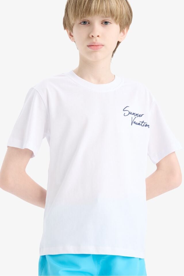 Erkek Çocuk Bisiklet Yaka Baskılı Kısa Kollu Tişört