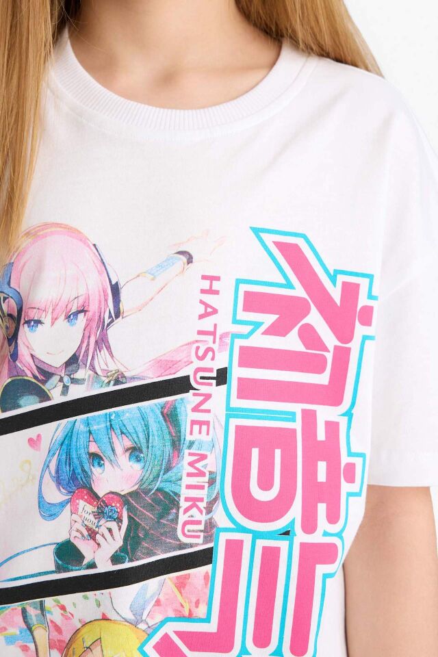 Kız Çocuk Hatsune Miku Relax Fit Bisiklet Yaka Kısa Kollu Tişört