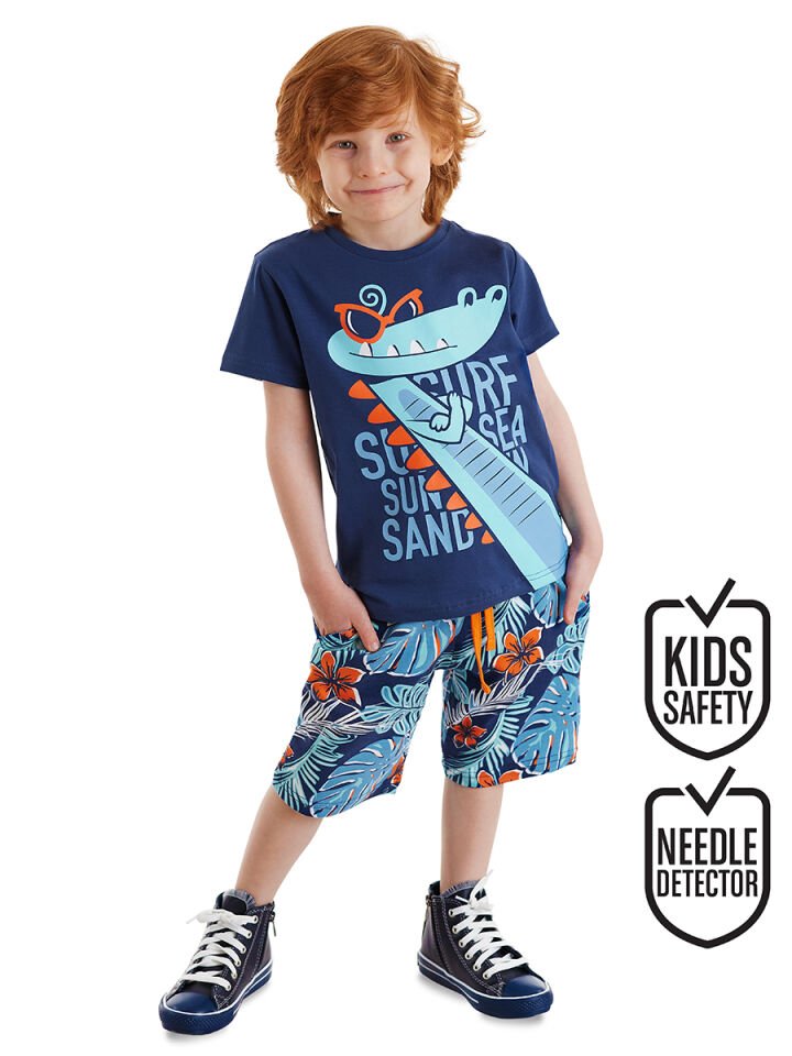 Surfer Croco Erkek Çocuk T-shirt Şort Takım 8 Y - Lacivert, Turuncu