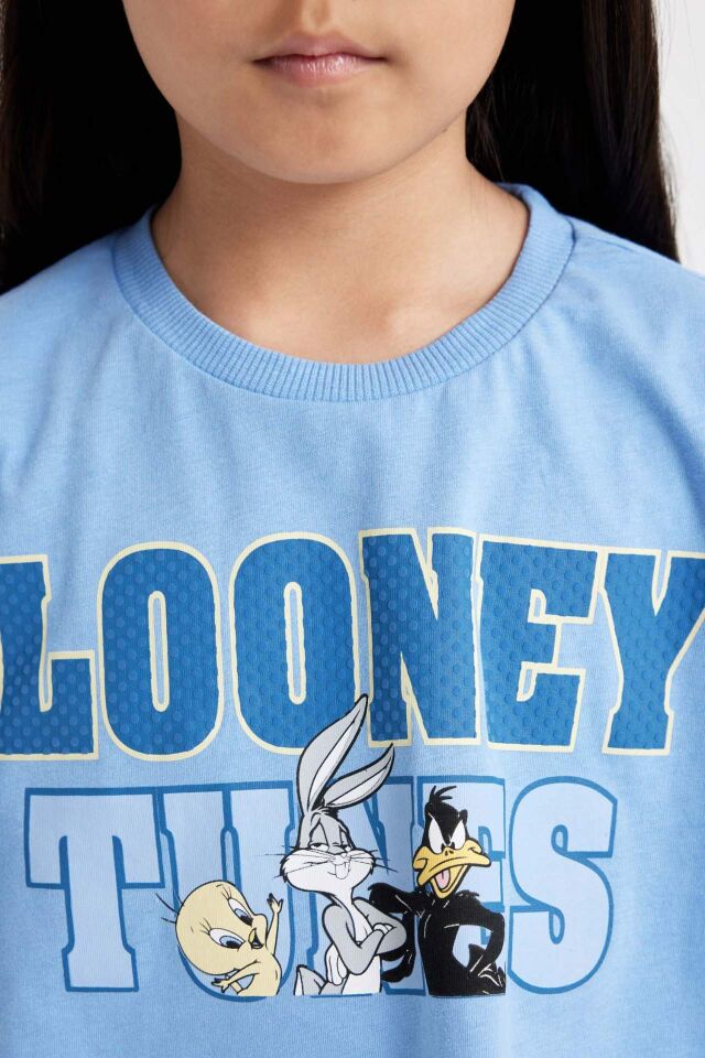 Kız Çocuk Looney Tunes Bisiklet Yaka Kısa Kollu Crop Tişört
