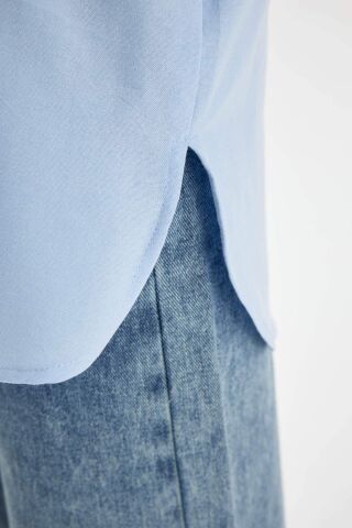 Kız Çocuk Oversize Geniş Kalıp Poplin Uzun Kollu Basic Düz Okul Gömleği