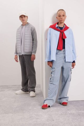Kız Çocuk Oversize Geniş Kalıp Poplin Uzun Kollu Basic Düz Okul Gömleği