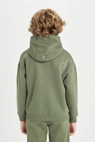 Erkek Çocuk Oversize Geniş Kalıp Kapüşonlu Cepli Kalın Okul Sweatshirt
