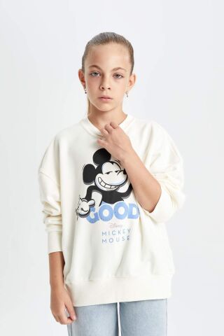 Kız Çocuk Disney Mickey & Minnie Oversize Geniş Kalıp Bisiklet Yaka Sweatshirt