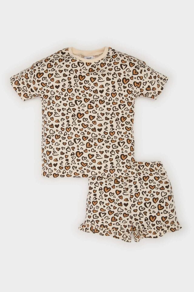 Kız Bebek 2'li Takım Leopar Desenli Kısa Kollu Tişört Beli Lastikli Şort