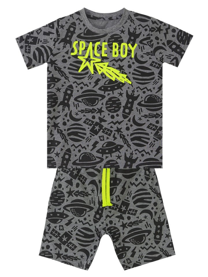 Uzay Roket Erkek Çocuk T-shirt Şort Takım 3 Y - Gri