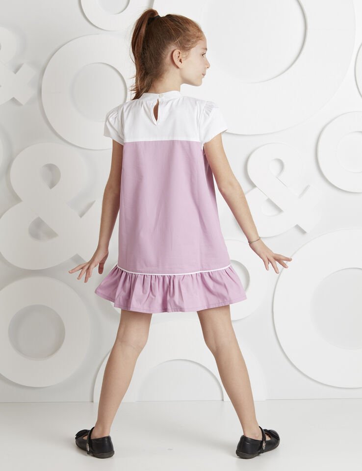 Dantelli Zarif Kız Çocuk Elbise 6 Y - Beyaz&Lila