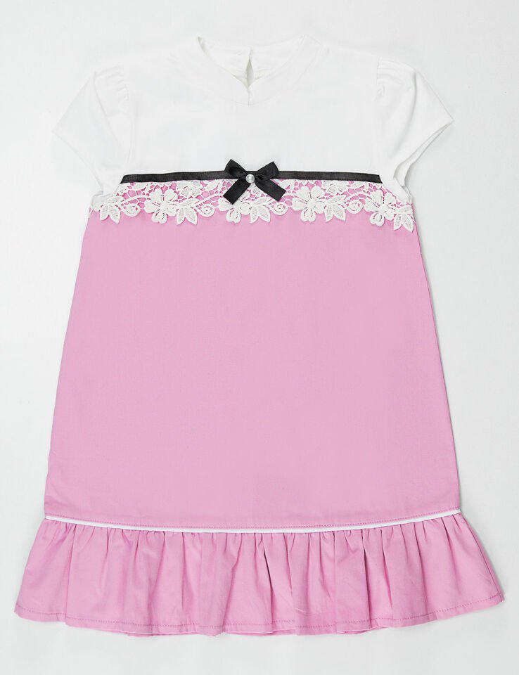 Dantelli Zarif Kız Çocuk Elbise 6 Y - Beyaz&Lila