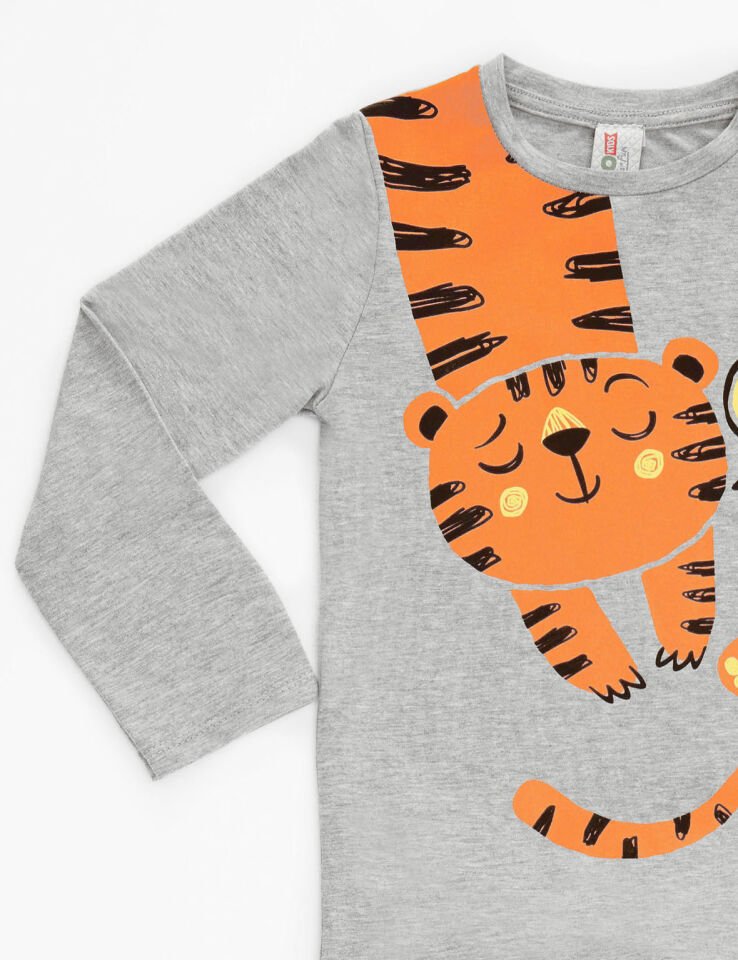 Minik Tiger Erkek Çocuk T-shirt Pantolon Takım 2 Y - Turuncu, Gri