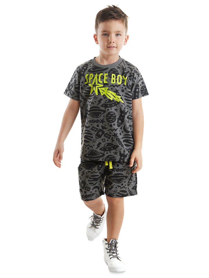 Uzay Roket Erkek Çocuk T-shirt Şort Takım 4 Y - Gri