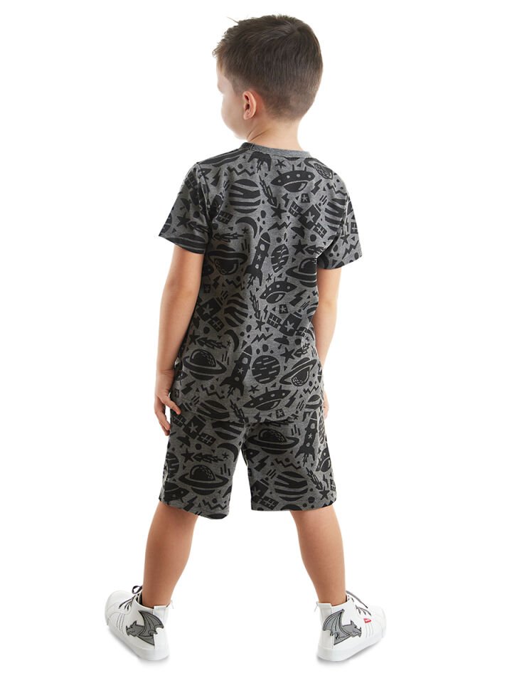 Uzay Roket Erkek Çocuk T-shirt Şort Takım 4 Y - Gri