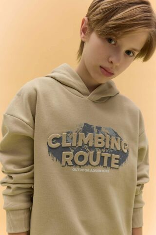 Erkek Çocuk Oversize Geniş Kalıp Kapüşonlu Baskılı Sweatshirt