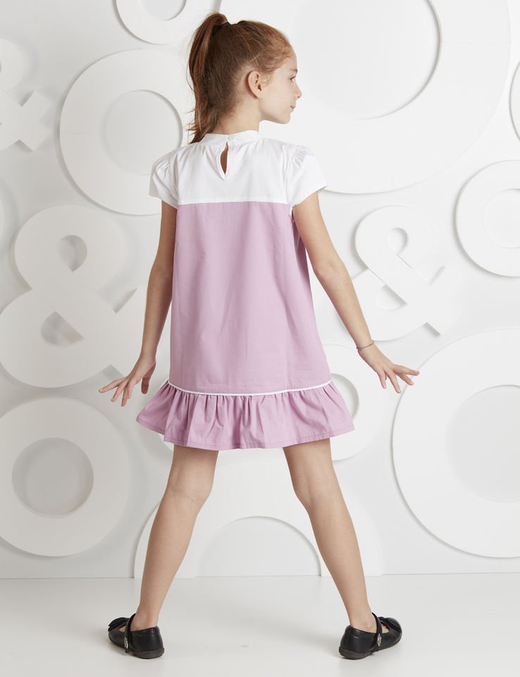 Dantelli Zarif Kız Çocuk Elbise 4 Y - Beyaz&Lila