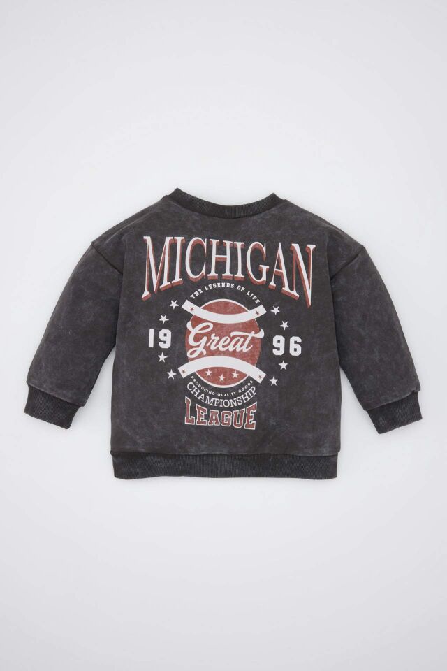 Erkek Bebek Bisiklet Yaka Baskılı Yıkamalı Soluk Efektli Sweatshirt 24-36 Ay (98 cm)