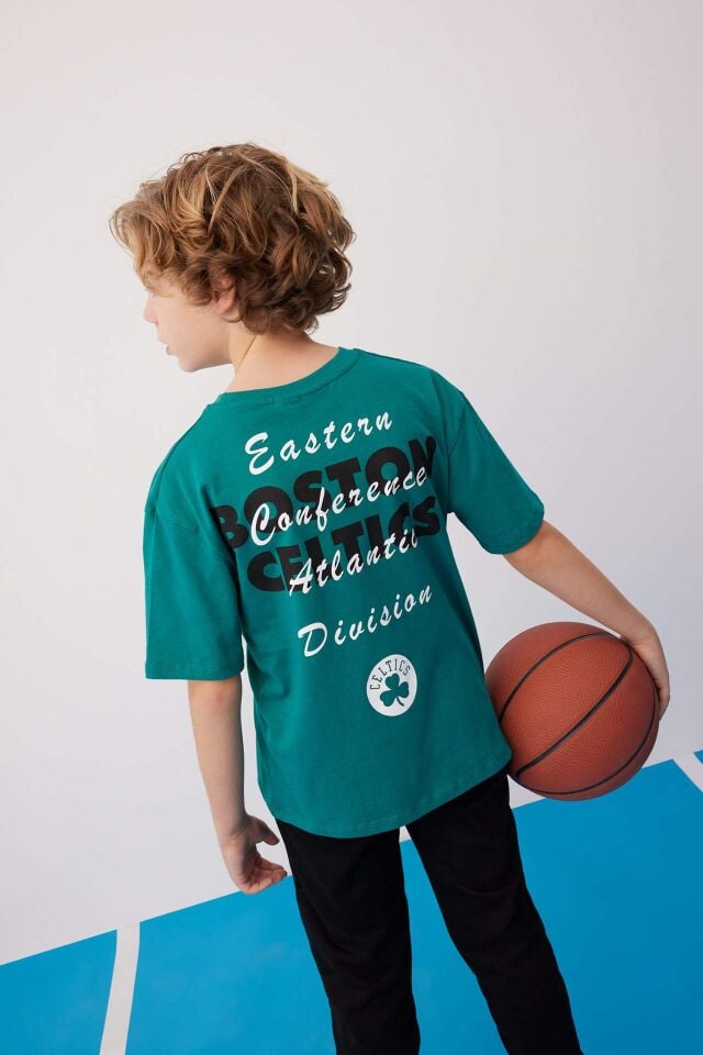 Erkek Çocuk NBA Boston Celtics Oversize Geniş Kalıp Bisiklet Yaka Tişört