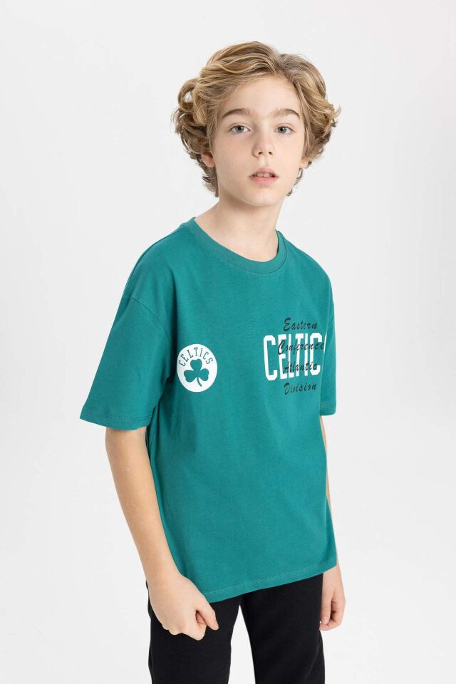 Erkek Çocuk NBA Boston Celtics Oversize Geniş Kalıp Bisiklet Yaka Tişört