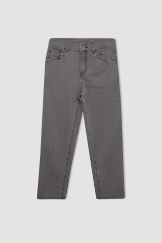 Erkek Çocuk Straight Fit Düz Paça Cepli Gri Basic Düz Jean Pantolon