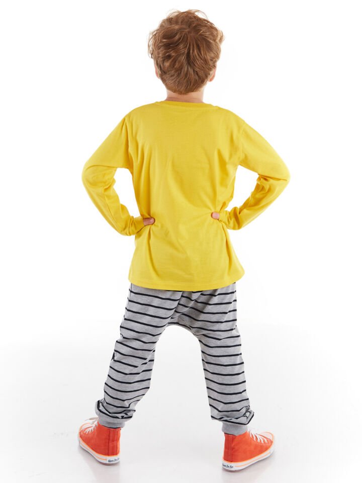 Neşeli Erkek Çocuk T-shirt Pantolon Takım 3 Y - Sarı, Gri