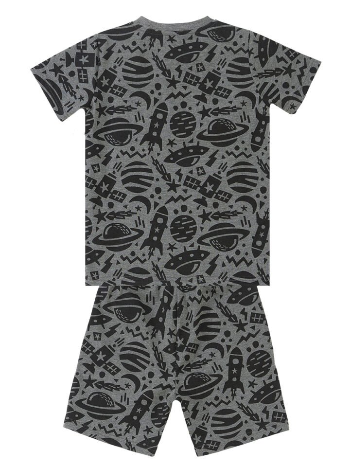 Uzay Roket Erkek Çocuk T-shirt Şort Takım 6 Y - Gri