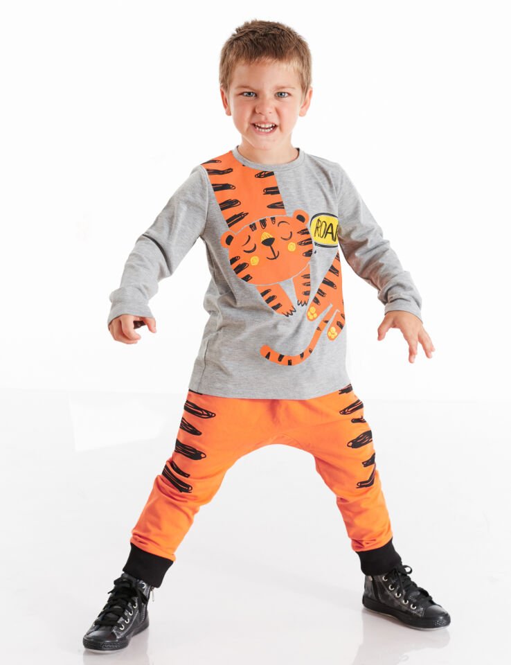 Minik Tiger Erkek Çocuk T-shirt Pantolon Takım 4 Y - Turuncu, Gri