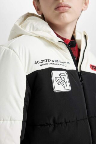 Erkek Çocuk Su İtici Kapüşonlu Fermuarlı Cepli Polar Astarlı Mont