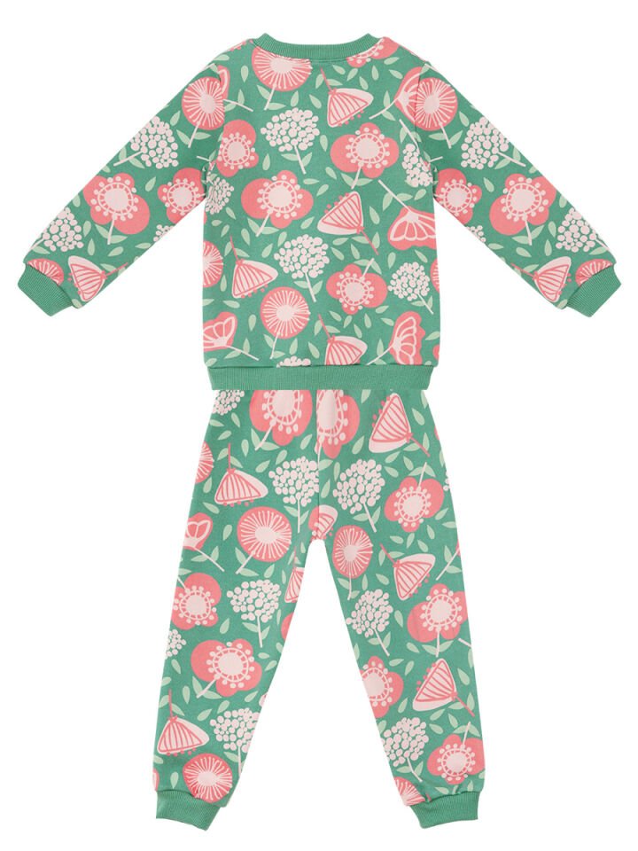 Pembe Çiçekli Kız Bebek Yeşil Eşofman Takım 24-36 M - Yeşil