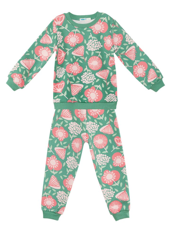 Pembe Çiçekli Kız Bebek Yeşil Eşofman Takım 24-36 M - Yeşil