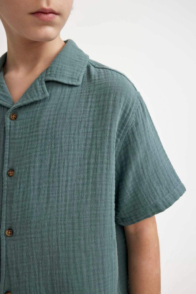 Erkek Çocuk Oversize Geniş Kalıp Polo Yaka Waffle Kısa Kollu Gömlek