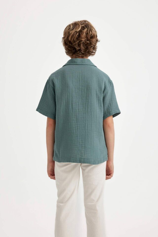 Erkek Çocuk Oversize Geniş Kalıp Polo Yaka Waffle Kısa Kollu Gömlek