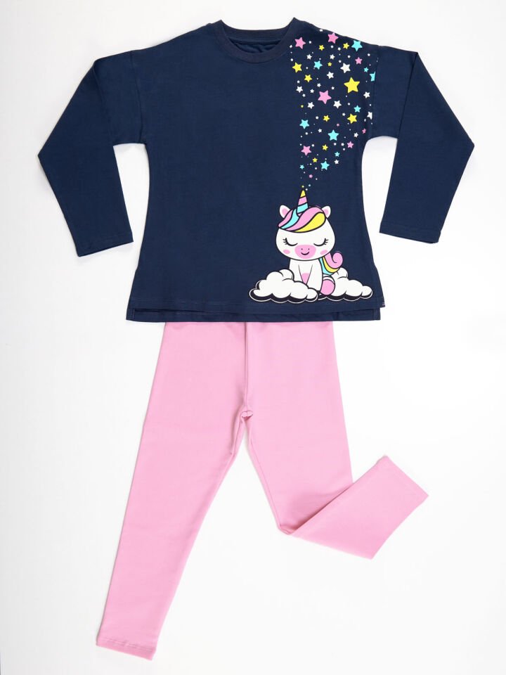 Yıldız Unicorn Kız Çocuk Tunik Tayt Takım 5 Y - Pembe, Lacivert