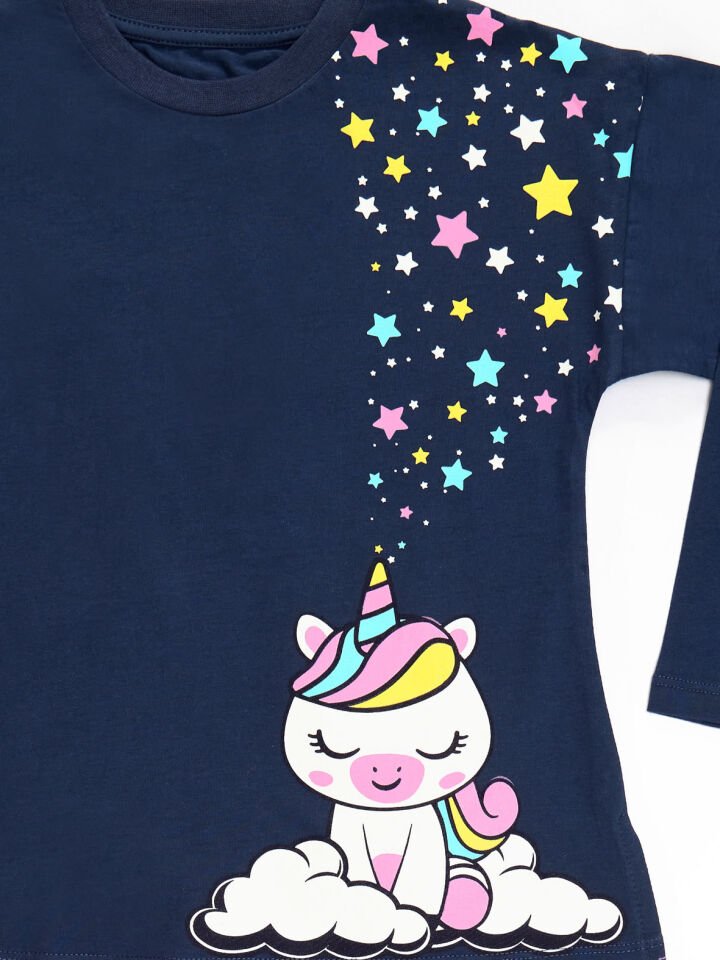 Yıldız Unicorn Kız Çocuk Tunik Tayt Takım 5 Y - Pembe, Lacivert
