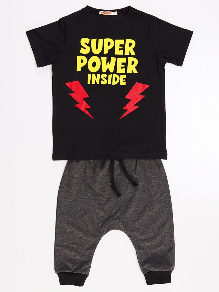 Super Power Erkek Çocuk T-shirt Kapri Şort Takım