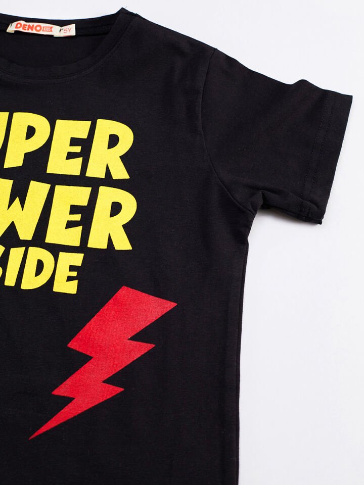 Super Power Erkek Çocuk T-shirt Kapri Şort Takım