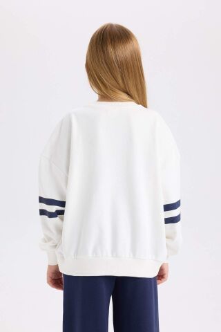Kız Çocuk Oversize Geniş Kalıp Bisiklet Yaka Baskılı Sweatshirt
