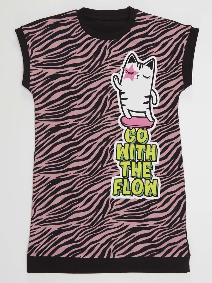 Kaykaycı Kedi Kız Çocuk Zebra Elbise