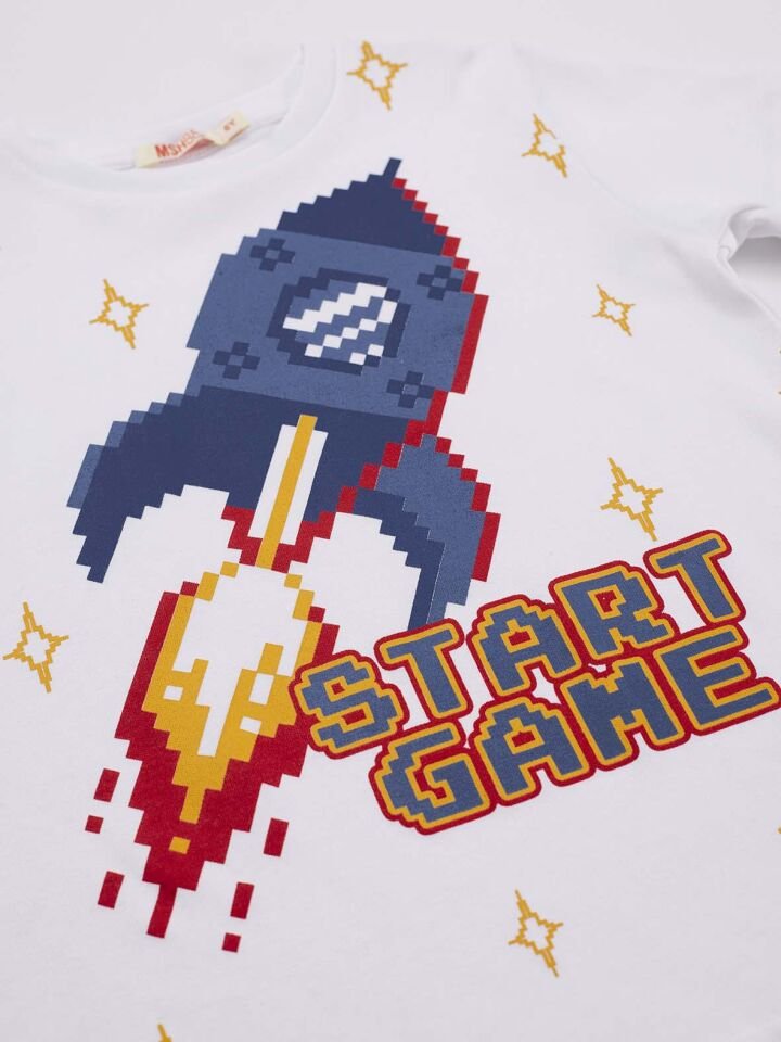 Start Erkek Çocuk T-Shirt Şort Takım 10 Y - Beyaz, Hardal