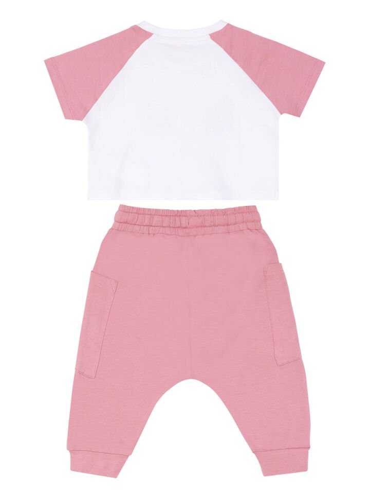 Kedi Maviş Kız Çocuk T-shirt Kapri Şort Takım 2 Y - Pembe, Beyaz