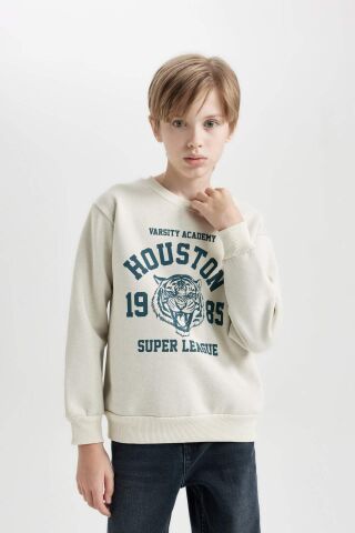 Erkek Çocuk Bisiklet Yaka Baskılı Sweatshirt