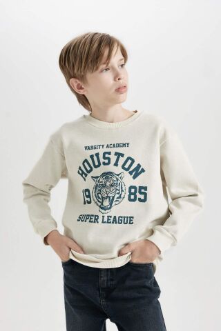 Erkek Çocuk Bisiklet Yaka Baskılı Sweatshirt