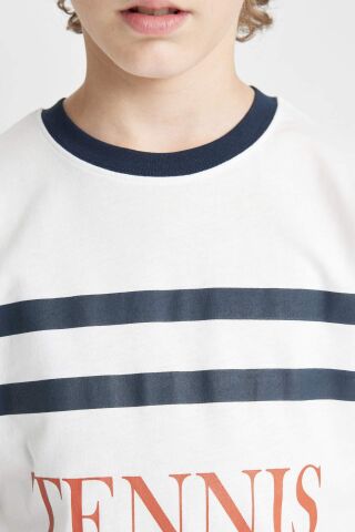 Erkek Çocuk Oversize Geniş Kalıp Bisiklet Yaka Baskılı Kısa Kollu Tişört