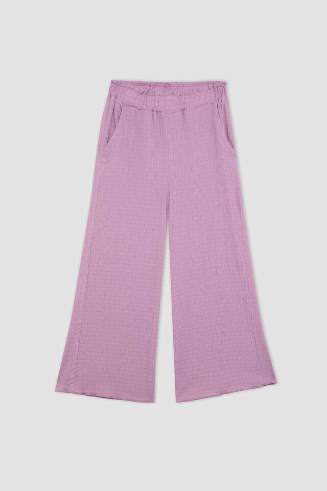 Kız Çocuk Wide Leg Geniş Bol Paça Beli Lastikli Bürümcük Pantolon