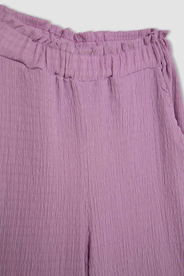 Kız Çocuk Wide Leg Geniş Bol Paça Beli Lastikli Bürümcük Pantolon