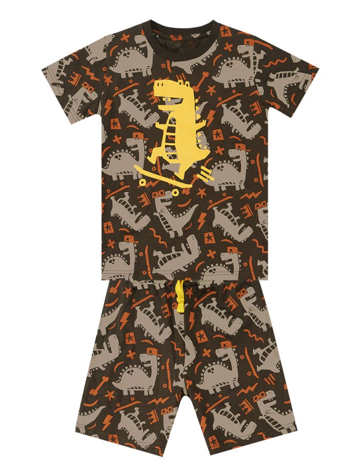 Kaykay Dino Erkek Çocuk T-shirt Şort Takım 6 Y - Koyu kahve