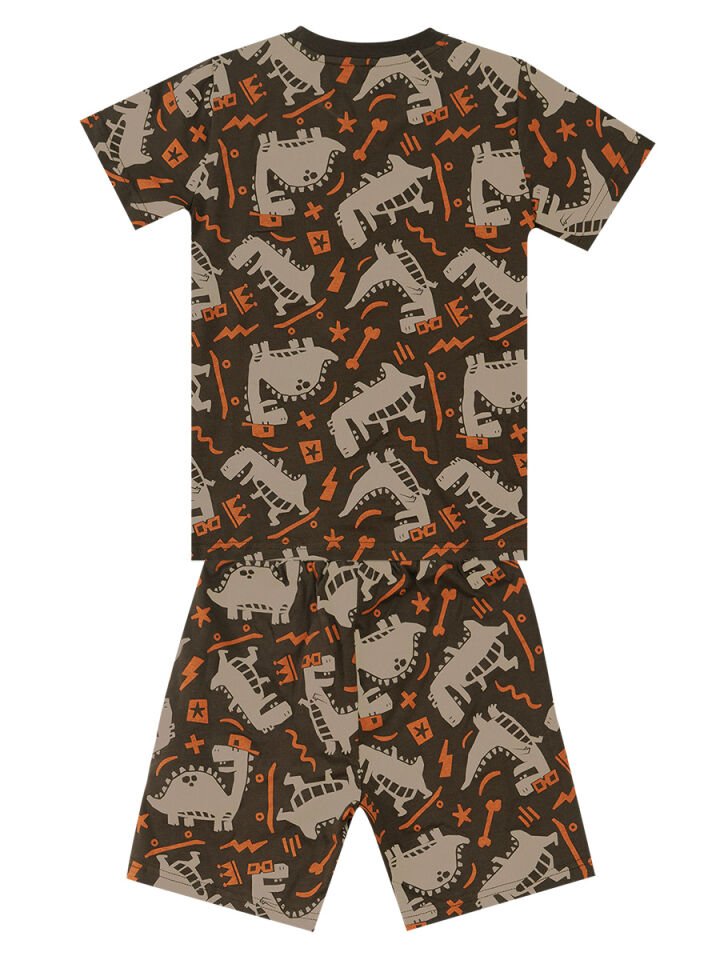 Kaykay Dino Erkek Çocuk T-shirt Şort Takım 6 Y - Koyu kahve
