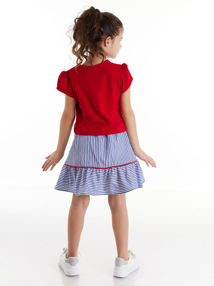 Unique Power Kız Çocuk T-shirt Etek Takım 3 Y - Kırmızı, Lacivert