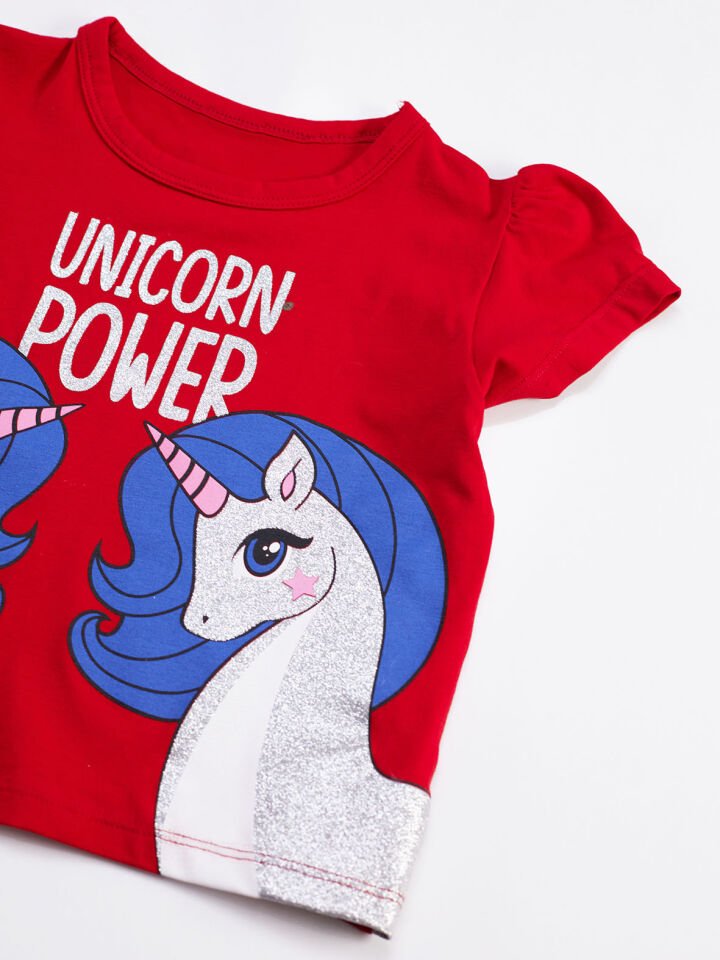 Unique Power Kız Çocuk T-shirt Etek Takım 3 Y - Kırmızı, Lacivert