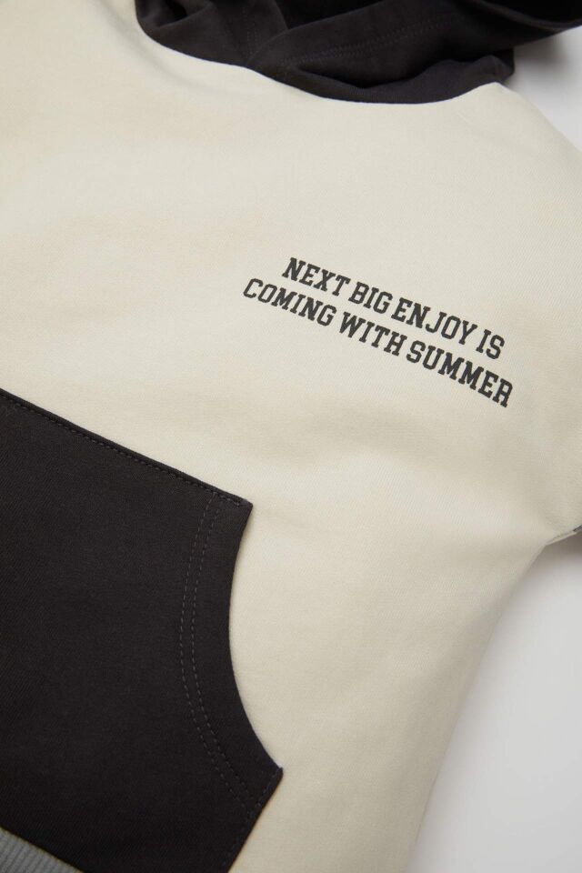Erkek Bebek 2'li Takım Kapüşonlu Baskılı Kanguru Cepli Sweatshirt Üst Beli Lastikli Jogger Eşofman Altı