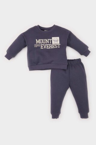 Erkek Bebek 2'li Takım Bisiklet Yaka Baskılı Sweatshirt Beli Lastikli Eşofman Altı