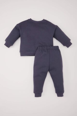 Erkek Bebek 2'li Takım Bisiklet Yaka Baskılı Sweatshirt Beli Lastikli Eşofman Altı