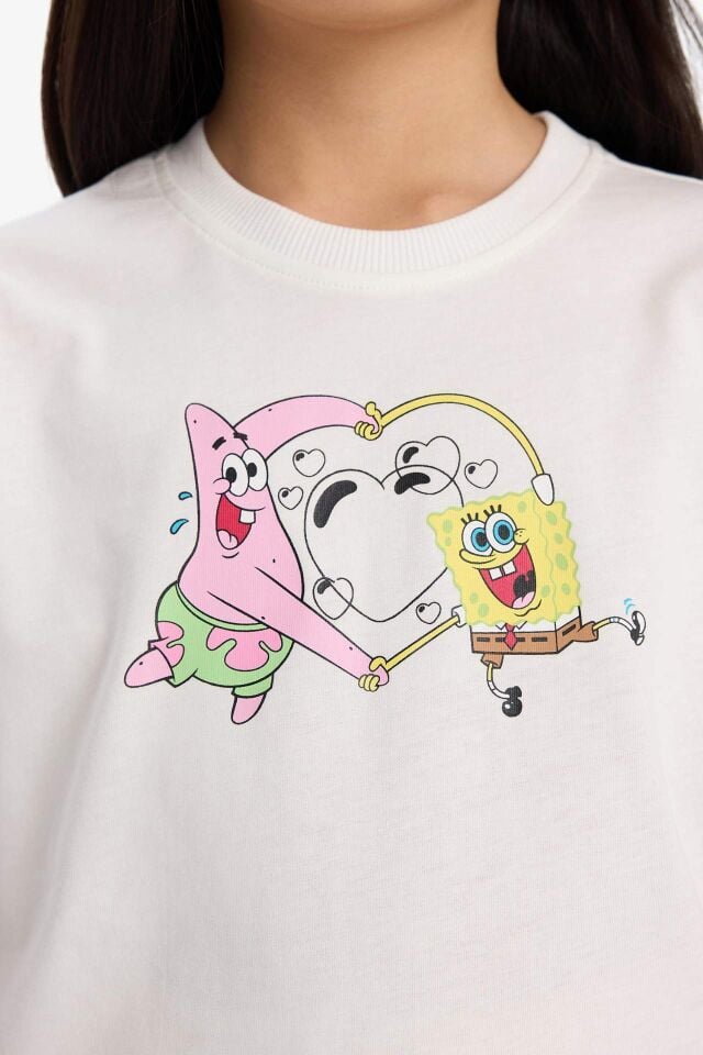 Kız Çocuk SpongeBob Relax Fit Bisiklet Yaka Sırt Baskılı Kısa Kollu Tişört